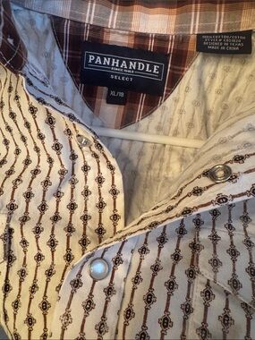 Panhandle Select Boys' White and Brown Patterned Button-Down Shirt